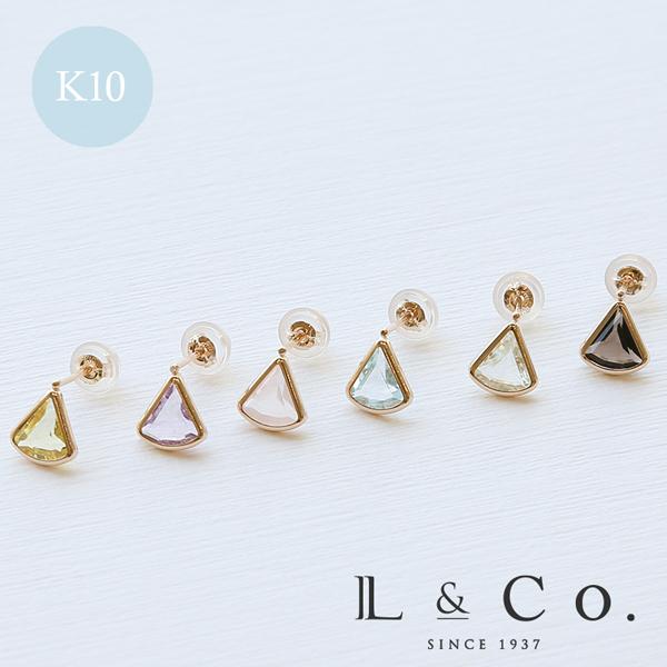 ピアス K10 イエローゴールド ブルートパーズ クオーツ アメジスト 選べるカラーストーン 青海波...