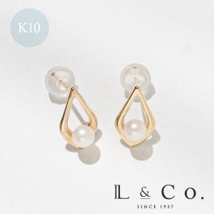 ピアス レディース 真珠 淡水パール ひし形 ドロップ ツユ しずく シンプル K10 10金 イエローゴールド スタッド 両耳用 L&amp;Co. エルアンドコー