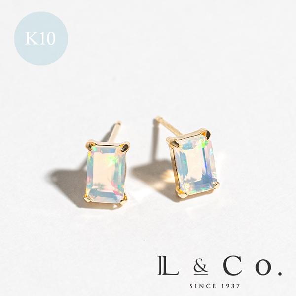ピアス レディース メンズ オパール スクエア オクタゴン 四角 誕生石 10月 K10 10金 イ...