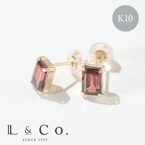 誕生石 1月 ピアス レディース ガーネット 柘榴石 10金 K10 イエローゴールド 赤 四角 友...