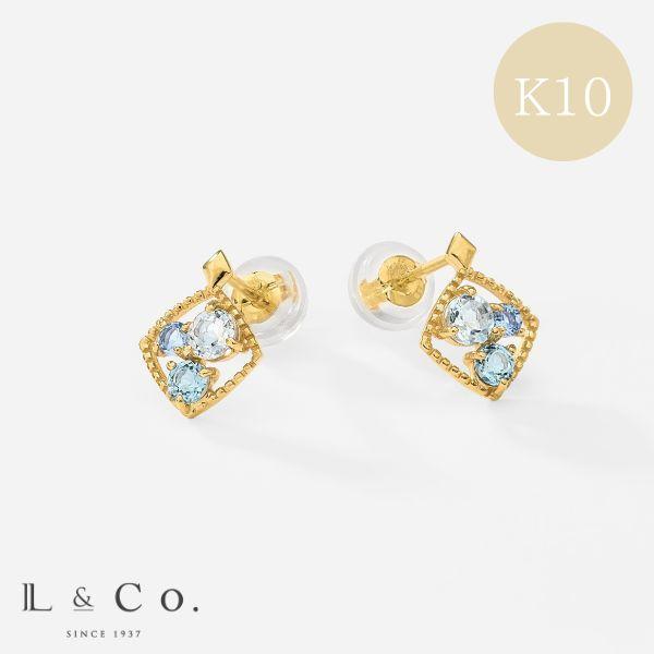 ピアス K10 イエローゴールド カラーストーンスタッドピアス（ブルー） ブルートパーズ・ブルークォ...