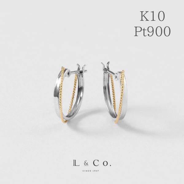 K10  ピアス Pt900  クロス 地金ピアス フープピアス  シンプル 大人 ギフト L&amp;Co...