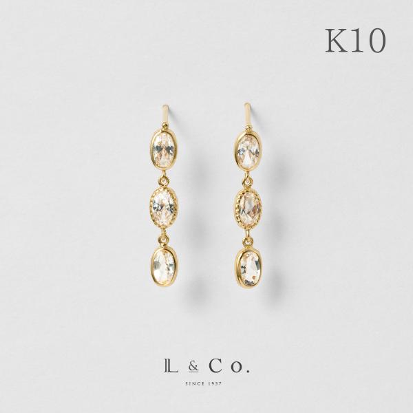 K10  ピアス イエローゴールド スタッドピアス　キュービック　雫  ピアスL&amp;Co.（エルアンド...
