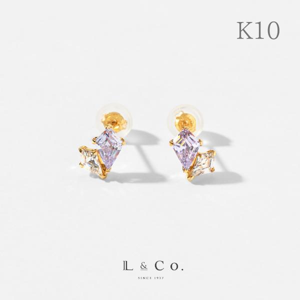 ピアス K10　10金 イエローゴールド カラーストーンスタッドピアス  L&amp;Co.　エルアンドコー...