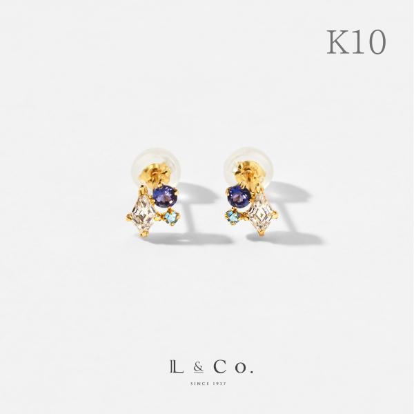 ピアス K10　10金 イエローゴールド カラーストーンスタッドピアス  L&amp;Co.　エルアンドコー...