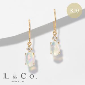ピアス レディース オパール ダイヤモンド 計0.04ct カラット K10 10金 オーバル フックピアス L&Co.（エルアンドコー）