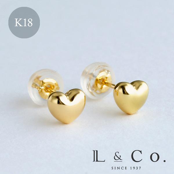 ピアス レディース K18 18金 ハート 地金 シンプル スタッド Lサイズ L&amp;Co.（エルアン...