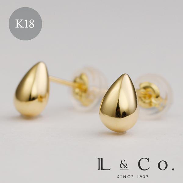 ピアス レディース メンズ K18 18金 ドロップ 雫 つゆ 地金 シンプル スタッド ユニセック...