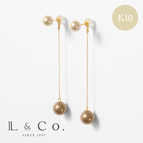 ピアス K10 イエローゴールド カラーシェルパール 真珠 ベージュ ブラウン 大人 シンプル スタ...