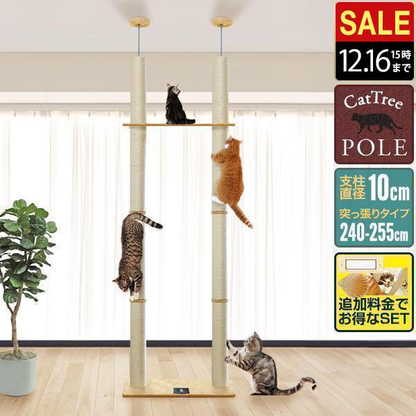 1年保証 キャットツリー タワー 麻ひも 突っ張り ツイン 渡り板付き 全高240~255cm 直径...
