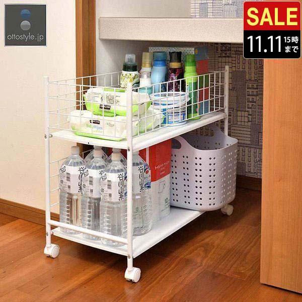 1年保証 押し入れ収納 ラック キャスター付き 2段 ワゴン 幅36×奥行73×高さ65cm クロー...