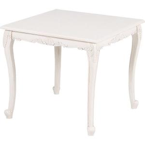 センターテーブル 正方形 幅80cm アンティークホワイト 木製 猫脚付き ヴィオレッタシリーズ ダイニングテーブル リビング〔代引不可〕｜l-grace