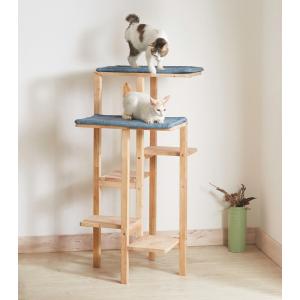 キャットタワー 木製 猫タワー スリム キャットウォーク 据え置き おしゃれ 省スペース クッション付き 棚｜la-nature-shop