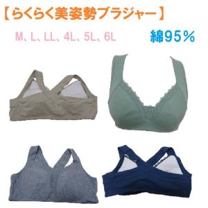 らくらく美姿勢ブラジャー　ノンストレスブラ　綿95％　バッククロス　ナイトブラ　ノンワイヤーブラ　　（Ｍ、Ｌ、ＬＬ、3Ｌ、」4Ｌ、5Ｌ、6Ｌ）大きいサイズ