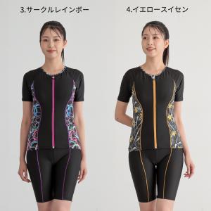 フィットネス水着 プリント 半袖 袖付き レデ...の詳細画像2