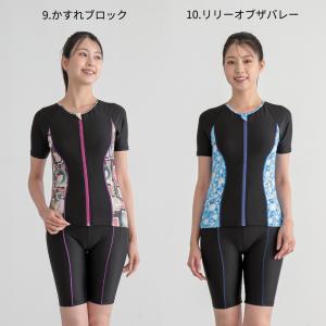 フィットネス水着 プリント 半袖 袖付き レデ...の詳細画像5