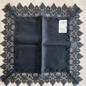 横浜元町近沢レース レース付き麻ハンカチ】約30x30センチ 生地(麻100