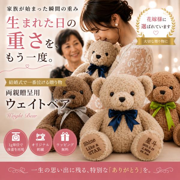 体重ベア ウェイトベア 結婚式 出産祝 誕生日 成人 両親 プレゼント 赤ちゃん ベビーベア ドール...