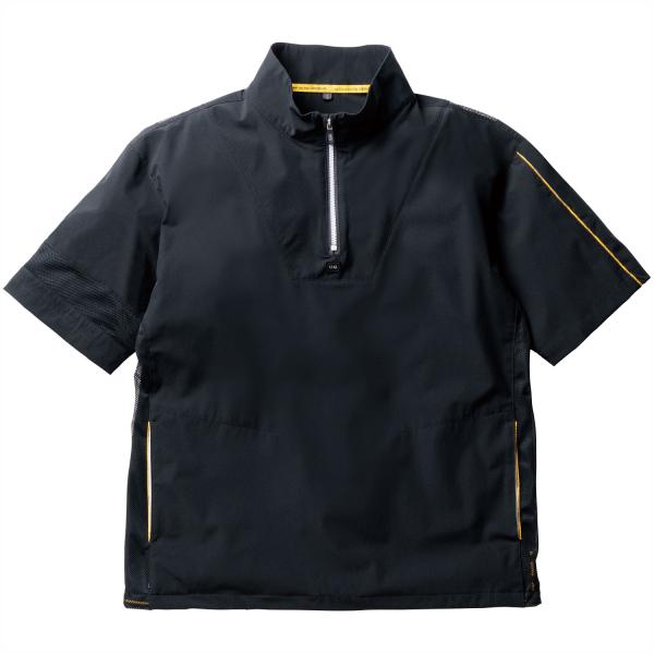 メンズ 作業服 春夏用 G.G. 半袖Tシャツ ハーフジップ 胸ポケット無 0375-64 ブラック...
