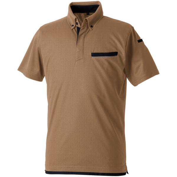 桑和 メンズ 半袖ポロシャツ 7335-51 ブラウン 胸ポケット付き ストレッチ 吸汗速乾 消臭 ...