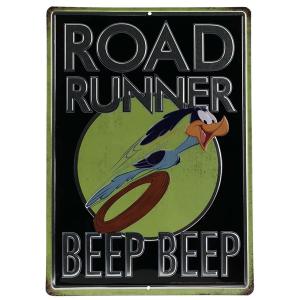 エンボス メタルサイン "ROAD RUNNER BEEP BEEP" ロードランナー 35.5cm×25.5cm ■ ワーナー ルーニー・テューンズ インテリア 雑貨 壁掛け ブリキ看板 ティン｜labline