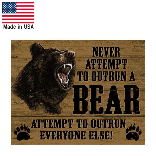 メタルサイン "NEVER ATTEMPT TO OUTRUN A BEAR" クマ 看板 縦32c...