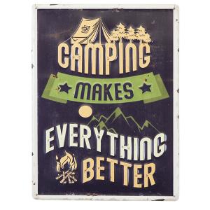 エンボス メタルサイン "CAMPING MAKES EVERYTHING BETTER" 40cm×30cm ■ 看板 アンティーク調 アウトドア キャンピング キャンプ ブリキ看板 プレート｜labline