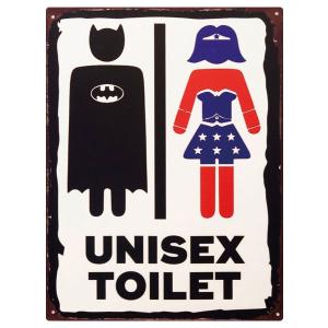 メタルサイン "UNISEX TOILET" ユニセックストイレ 看板 縦33cm×横25cm ■ トランスジェンダー ジェンダーフリー 公衆トイレ 男女共用 アメコミ バットマン｜labline