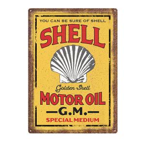 エンボス メタルサイン "SHELL MOTOR OIL" シェルモーターオイル 縦42.5cm×横30.5cm  ■ シェル石油 壁掛け サイン ショップ ガレージ ブリキ看板｜labline