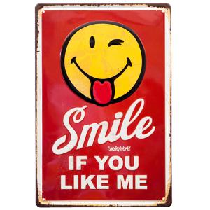 エンボス メタルサイン "Smile IF YOU LIKE ME" スマイル スマイリーフェイス 縦30cm×横20cm ■ 壁掛け ショップ ガレージ ブリキ看板 ニコちゃん｜labline