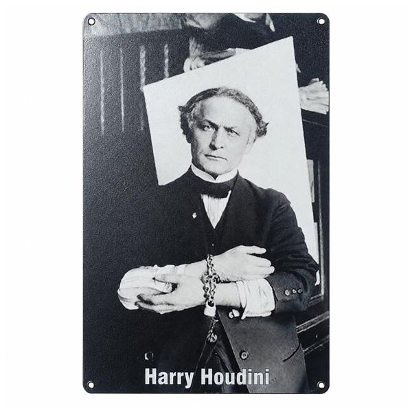 Harry Houdini ハリー・フーディーニ 金属製看板 メタルサイン モノクロ 脱出王 マジシ...