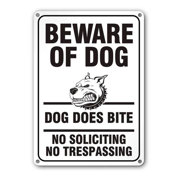 メタルサイン "BEWARE OF DOG" 猛犬注意 ブルドッグ 35.5×25.5cm ホワイト...