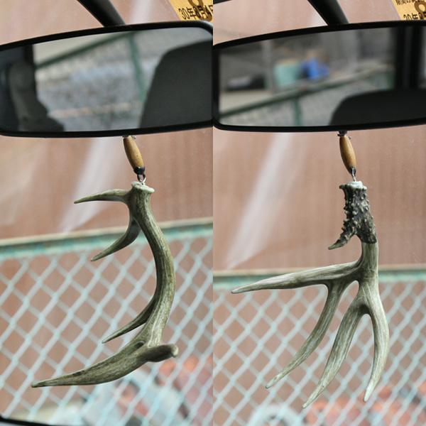 エルク(ヘラジカ)・ミュールジカの角 ルームミラーオーナメント ■ 雑貨 自動車 吊り下げ 飾り ミ...