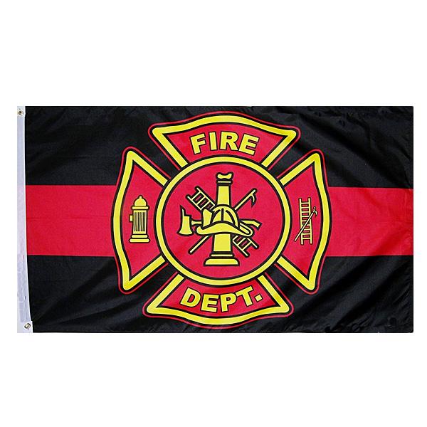 フラッグ FIRE DEPT（ファイヤー デプト）アメリカ消防局 ロゴ ブラック×レッド 屋内・屋外...