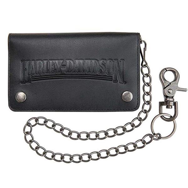 ハーレーダビッドソン 長財布 エンボス レザー（本革） ウォレット ブラックチェーン付き ■ HAR...