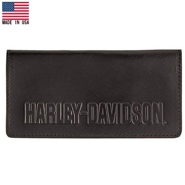 ハーレーダビッドソン エンボス チェックブック レザー（本革）ウォレット ブラック Made in ...