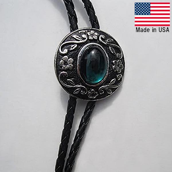 ループタイ グリーンストーン付き ラウンド モチーフ ボロタイ ■ ネイティブアメリカン アパレル ...