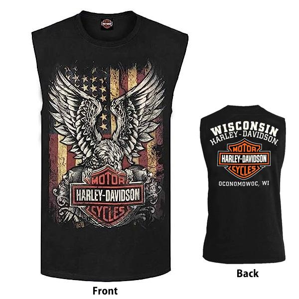 ハーレーダビッドソン メンズ カスタム フリーダム ノースリーブシャツ 丸首 Lサイズ ブラック ■...