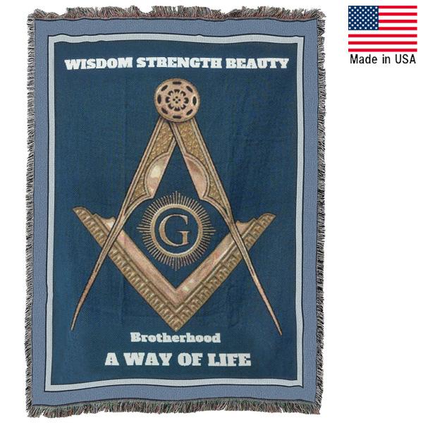 フリーメイソン Gマーク 定規・コンパス ラグ ブルー 縦164cm×横130cm アメリカ製 ■ ...
