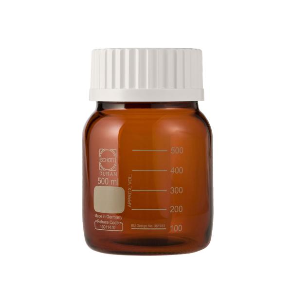 ねじ口びん(広口) GLS-80 茶褐色 白キャップ付 500mL 017250-3500A