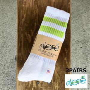 アローレ ALLORE 靴下 ラインソックス LINE CREW 3PCS SOCKS アメリカ製 - LIME｜labo04onlineshop