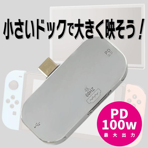 Switch対応 60Hz Type-C to HDMI ミニドッグ コンパクト 軽量 PD100w