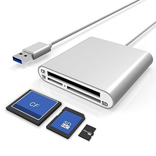 Cateck アルミ製USB3.0 カードリーダー、３スロットＳＤ、ＣＦ、Micro SD対応高速カ...