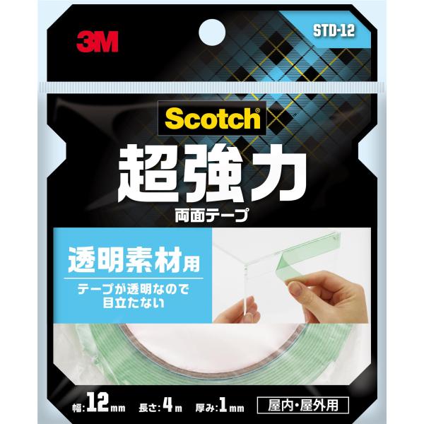 3M 両面テープ 超強力 透明 素材用 幅12mm 長さ4ｍ スコッチ STD-12 セミロング