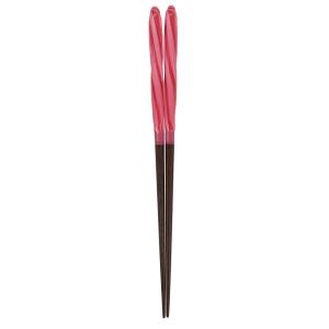 アオバ 箸 天然木 あめ玉ネジリ 赤 23cm