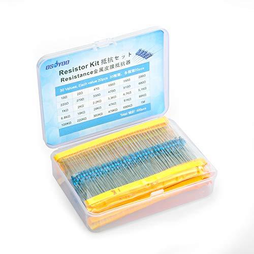 OSOYOO(オソヨー)金属皮膜抵抗器 抵抗セット 10Ω~1MΩ 30種類 各20本入り 合計60...