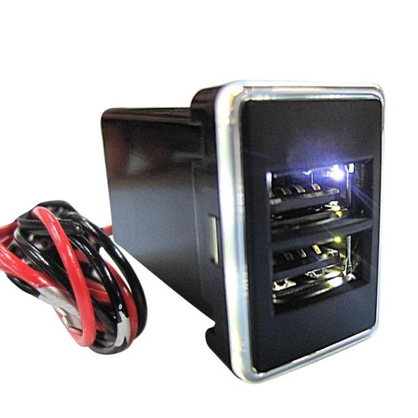 周りが光るタイプ 白 USB充電ポート増設キット USB２ポート トヨタＡ 社外品 ac449-W