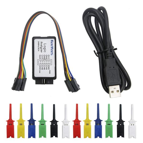 KeeYees USBロジックアナライザ 24MHz 8チャンネル テストフッククリップ付き USB...