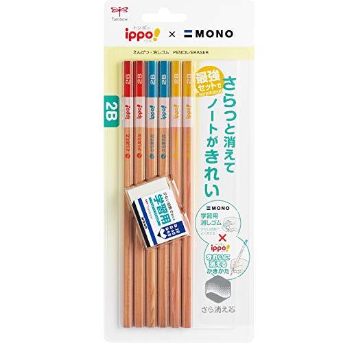 トンボ鉛筆 鉛筆 ippo! きれいに消えるかきかたえんぴつ 2B 6本+モノ学習用消しゴム Nat...