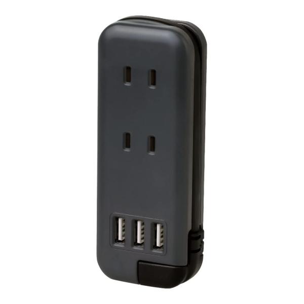 ソニック ポータブルコンセント ユートリムエル スリム ポーチ付 USB-A×3 グレー UL-63...